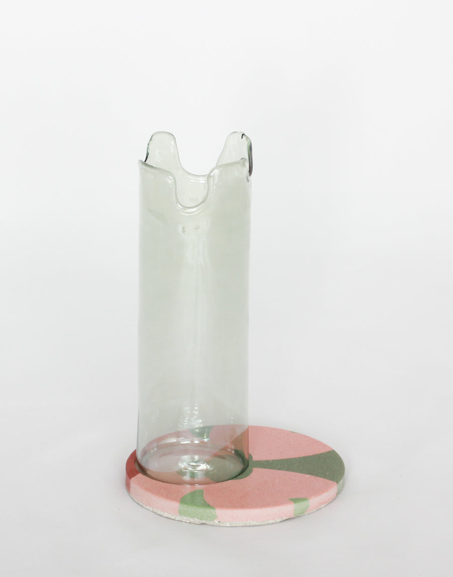 Large Glass Vase with Tile Coaster